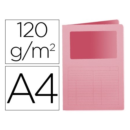 Subcarpeta cartulina q-connect din a4 rosa con ventana transparente 120 gr (Pack de 50 uds.)