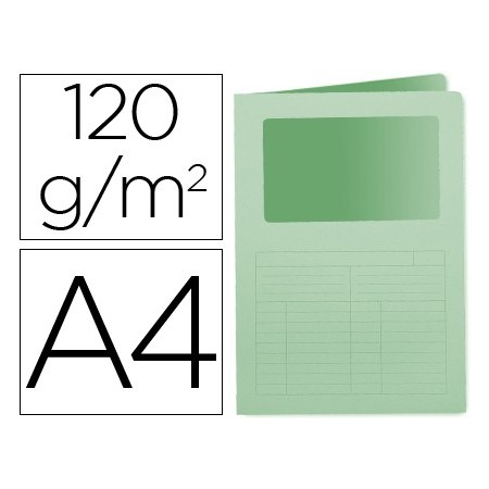 Subcarpeta cartulina q-connect din a4 verde con ventana transparente 120 gr (Pack de 50 uds.)