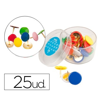 Chinchetas liderpapel plastificadas caja de 25 unidades colores surtidos (Pack de 48 uds.)