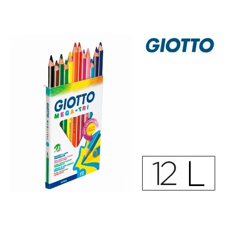 Lapices de colores giotto mega tri caja de 12 colores mina 5,5 mm (Pack de 5 uds.)