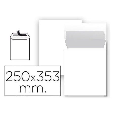 Sobre liderpapel bolsa n 10 blanco folio prolongado 250x353 mm tira de silicona paquete de 25 unidades