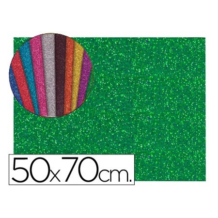 Goma eva con purpurina liderpapel 50x70cm 60g/m2 espesor 2mm verde (Pack de 10 uds.)