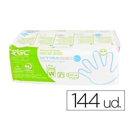 Toalla de papel mano engarzada ecologica -22,5x31 cm 2 capas -paquete con 144 unidades