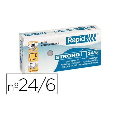 Grapas rapid n 24/6 galvanizadas strong caja de 1000 grapas (Pack de 10 uds.)