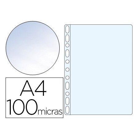 Funda multitaladro q-connect din a4 100 mc cristal caja de 100 unidades