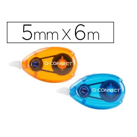 Corrector q-connect cinta blanco 5 mm x 6 mt blister 2 unidades azul y naranja (Pack de 12 uds.)