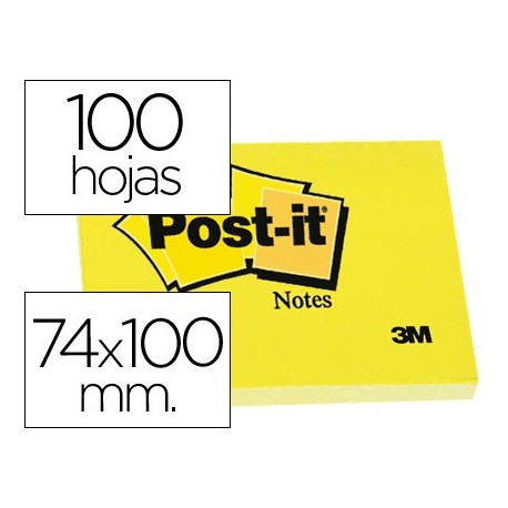 Bloc de notas adhesivas quita y pon post-it 74x100 mm con 100 hojas -657- (Pack de 12 uds.)