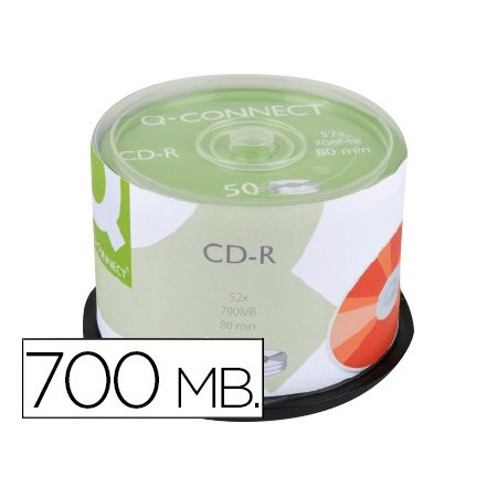 Cd-r q-connect con superficie 100% imprimible para inkjet capacidad 700mb duracion 80minvelocidad 52x bote de 50 unid