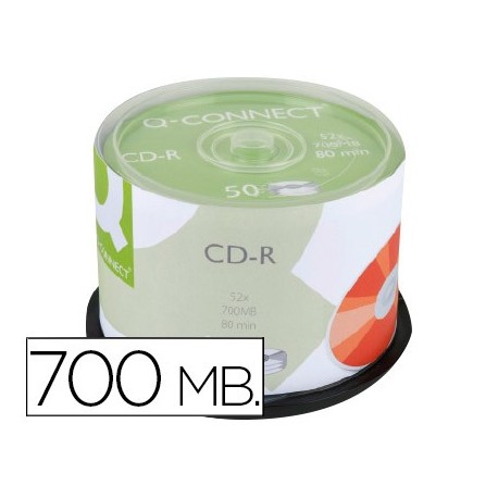 Cd-r q-connect con superficie 100% imprimible para inkjet capacidad 700mb duracion 80minvelocidad 52x bote de 50 unid
