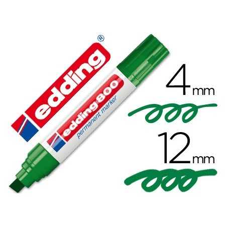 Rotulador edding marcador permanente 800 verde -punta biselada 12 mm (Pack de 5 uds.)