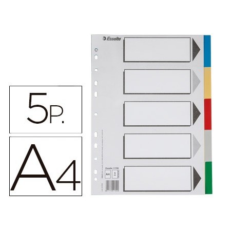 Separador esselte plastico juego de 5 separadores din a4 con 5 colores multitaladro