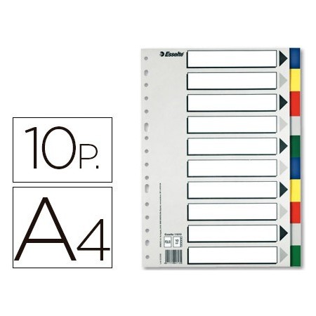 Separador esselte plastico juego de 10 separadores din a4con 5 colores multitaladro