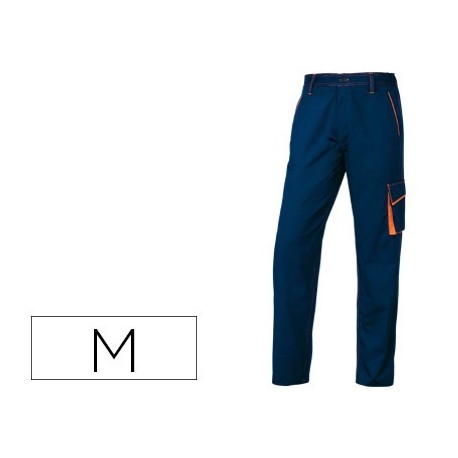 Pantalon de trabajo deltaplus cintura ajustable 5 bolsillos color azul naranja talla m