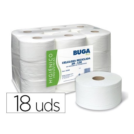 Papel higienico industrial gofrado buga reciclado 2 capas 130 m (Pack de 18 uds.)