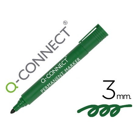 Rotulador q-connect marcador permanente verde punta redonda 3.0 mm (Pack de 10 uds.)