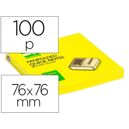 Bloc de notas adhesivas quita y pon q-connect 75x75 mm amarillo neon zig-zag