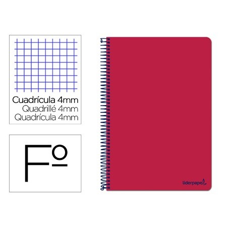 Cuaderno espiral liderpapel folio smart tapa blanda 80h 60gr cuadro 4mm con margen color rojo (Pack de 10 uds.)