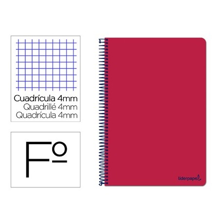 Cuaderno espiral liderpapel folio smart tapa blanda 80h 60gr cuadro 4mm con margen color rojo (Pack de 10 uds.)