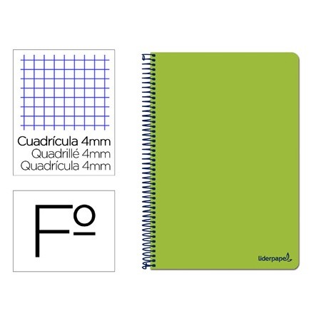 Cuaderno espiral liderpapel folio smart tapa blanda 80h 60gr cuadro 4mm con margen color verde (Pack de 10 uds.)