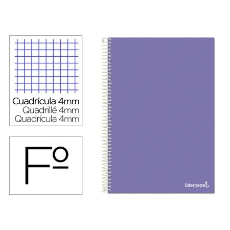 Cuaderno espiral liderpapel folio smart tapa blanda 80h 60gr cuadro 4mm con margen color violeta (Pack de 10 uds.)