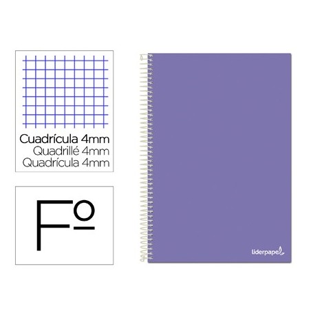Cuaderno espiral liderpapel folio smart tapa blanda 80h 60gr cuadro 4mm con margen color violeta (Pack de 10 uds.)
