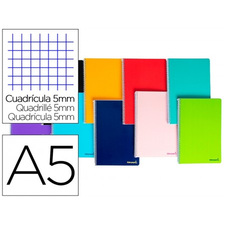 Cuaderno espiral liderpapel a5 micro smart tapa blanda 80h60gr cuadro 5mm 6 taladros colores surtidos (Pack de 10 uds.)