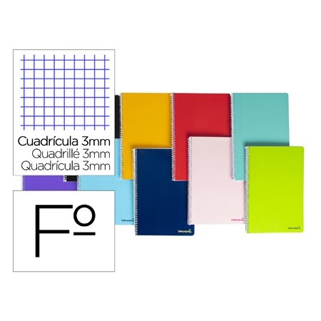 Cuaderno espiral liderpapel folio smart tapa blanda 80h 60gr cuadro 3 mm con margen colores surtidos (Pack de 10 uds.)