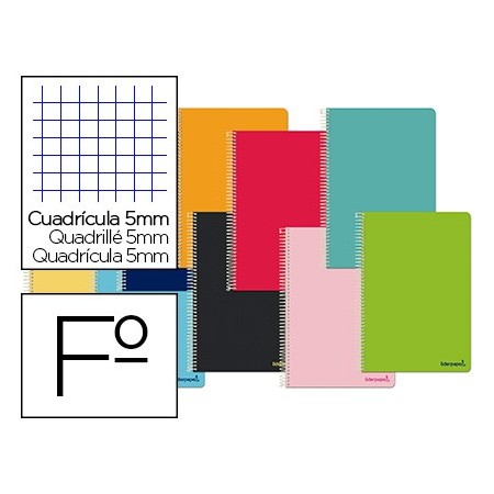 Cuaderno espiral liderpapel folio smart tapa blanda 80h 60gr cuadro 5 mm con margen colores surtidos (Pack de 10 uds.)