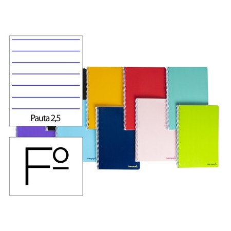 Cuaderno espiral liderpapel folio smart tapa blanda 80h 60gr pauta 2,5mm con margen colores surtidos (Pack de 10 uds.)