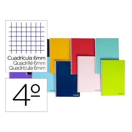 Cuaderno espiral liderpapel cuarto smart tapa blanda 80h 60gr cuadro 6mm con margen colores surtidos (Pack de 10 uds.)