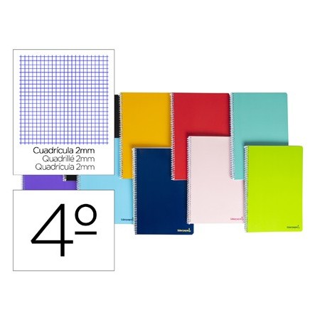 Cuaderno espiral liderpapel cuarto smart tapa blanda 80h 60gr milimetrado 2mm colores surtidos (Pack de 10 uds.)