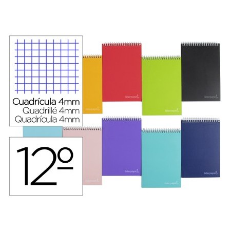 Cuaderno espiral liderpapel bolsillo doceavo apaisado witty tapa dura 80h 75gr cuadro 4 mm colores surtidos (Pack de 10 uds.)