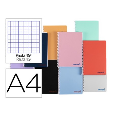 Cuaderno espiral liderpapel a4 wonder tapa plastico 80h 90gr rayado n.46 colores surtidos (Pack de 10 uds.)