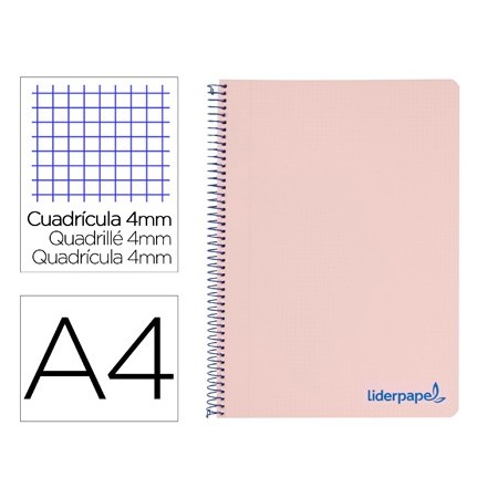 Cuaderno espiral liderpapel a4 wonder tapa plastico 80h 90gr cuadro 4mm con margen color rosa (Pack de 5 uds.)