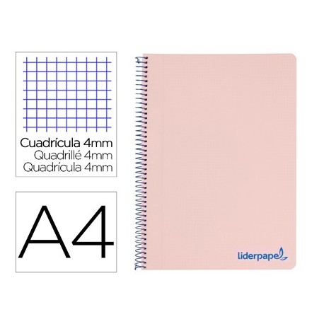 Cuaderno espiral liderpapel a4 wonder tapa plastico 80h 90gr cuadro 4mm con margen color rosa (Pack de 5 uds.)