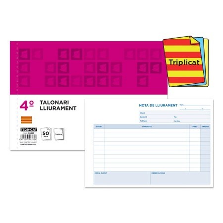 Talonario liderpapel entregas cuarto original y 2 copias t329 apaisado texto en catalan