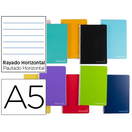 Cuaderno espiral liderpapel a5 micro witty tapa dura 140h 75gr horizontal 8mm 5 bandas 6 taladros colores surtidos