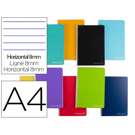 Cuaderno espiral liderpapel a4 micro witty tapa dura 140h 75gr horizontal 8mm 5 bandas 4 taladros colores surtidos