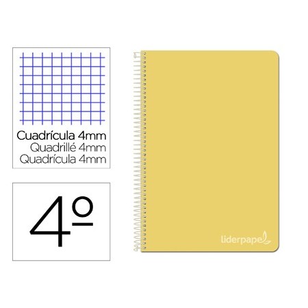 Cuaderno espiral liderpapel cuarto witty tapa dura 80h 75gr cuadro 4mm con margen color amarillo (Pack de 5 uds.)