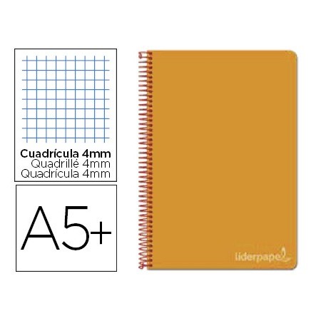 Cuaderno espiral liderpapel cuarto witty tapa dura 80h 75gr cuadro 4mm con margen color naranja (Pack de 5 uds.)