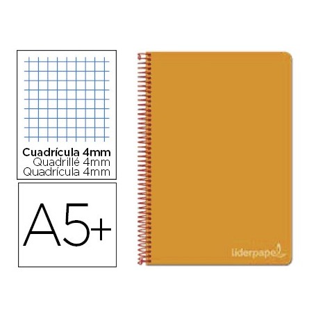 Cuaderno espiral liderpapel cuarto witty tapa dura 80h 75gr cuadro 4mm con margen color naranja (Pack de 5 uds.)