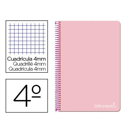 Cuaderno espiral liderpapel cuarto witty tapa dura 80h 75gr cuadro 4mm con margen color rosa (Pack de 5 uds.)