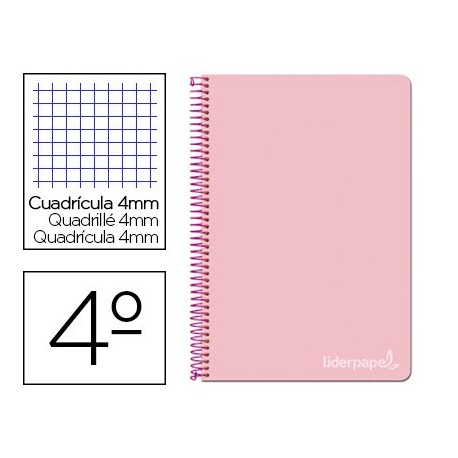 Cuaderno espiral liderpapel cuarto witty tapa dura 80h 75gr cuadro 4mm con margen color rosa (Pack de 5 uds.)