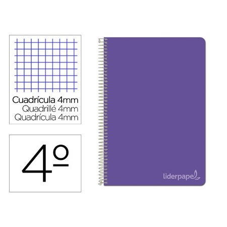 Cuaderno espiral liderpapel cuarto witty tapa dura 80h 75gr cuadro 4mm con margen color violeta (Pack de 5 uds.)