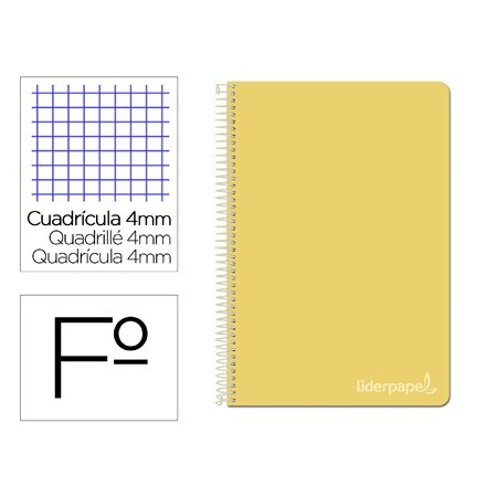 Cuaderno espiral liderpapel folio witty tapa dura 80h 75gr cuadro 4mm con margen color amarillo (Pack de 5 uds.)