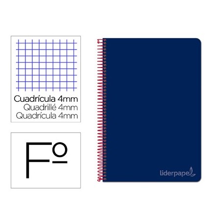 Cuaderno espiral liderpapel folio witty tapa dura 80h 75gr cuadro 4mm con margen color azul marino (Pack de 5 uds.)