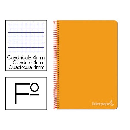 Cuaderno espiral liderpapel folio witty tapa dura 80h 75gr cuadro 4mm con margen color naranja (Pack de 5 uds.)
