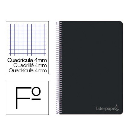 Cuaderno espiral liderpapel folio witty tapa dura 80h 75gr cuadro 4mm con margen color negro (Pack de 5 uds.)