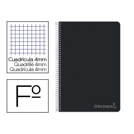 Cuaderno espiral liderpapel folio witty tapa dura 80h 75gr cuadro 4mm con margen color negro (Pack de 5 uds.)