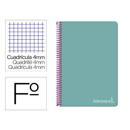 Cuaderno espiral liderpapel folio witty tapa dura 80h 75gr cuadro 4mm con margen color turquesa (Pack de 5 uds.)